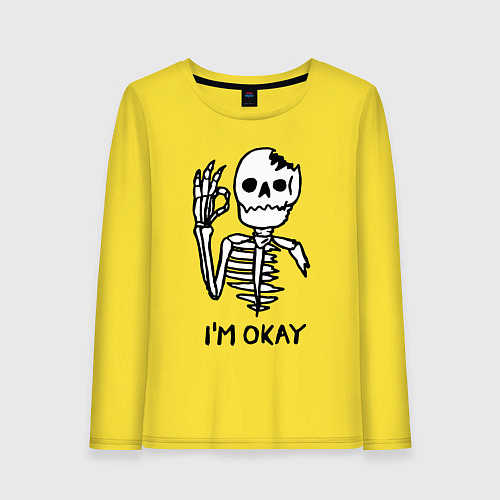 Женский лонгслив Im okay! Skeleton Я в порядке! Жест / Желтый – фото 1