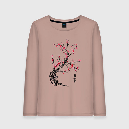Женский лонгслив Сакура с иероглифами / Пыльно-розовый – фото 1