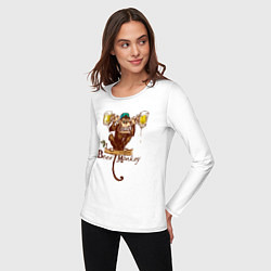 Лонгслив хлопковый женский Пивная обезьяна, цвет: белый — фото 2