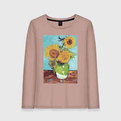 Лонгслив хлопковый женский Vase with Three Sunflowers Подсолнухи, цвет: пыльно-розовый