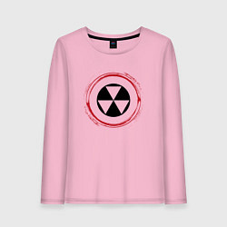 Лонгслив хлопковый женский Символ радиации Fallout и красная краска вокруг, цвет: светло-розовый