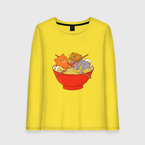 Женский лонгслив THREE CATS EATING NOODLES / Желтый – фото 1