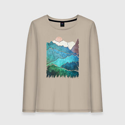 Лонгслив хлопковый женский Большие горы и маленький медведь, цвет: миндальный