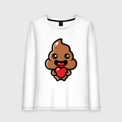 Лонгслив хлопковый женский Влюбленная какашка с сердечком, цвет: белый