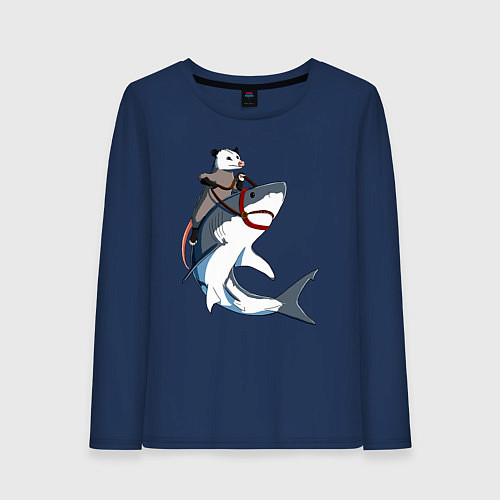 Женский лонгслив Опоссум верхом на акуле / Тёмно-синий – фото 1