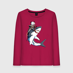 Лонгслив хлопковый женский Опоссум верхом на акуле, цвет: маджента