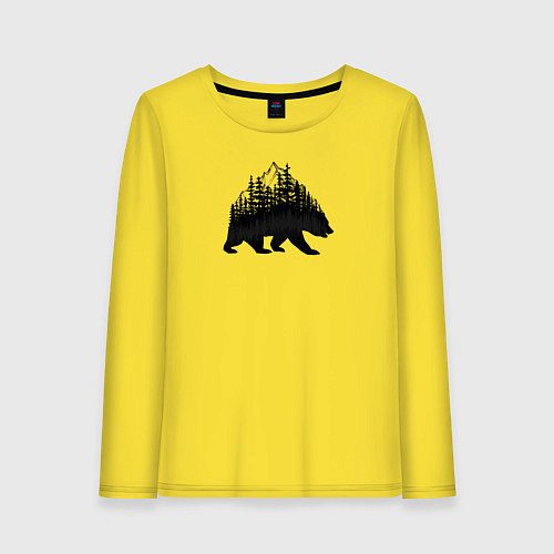 Женский лонгслив Медведь, деревья и горы / Желтый – фото 1