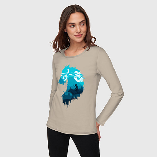 Женский лонгслив Принцесса Мононоке волчий силуэт / Миндальный – фото 3