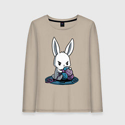 Лонгслив хлопковый женский Зайчонок обнял клубки The bunny hugged the balls, цвет: миндальный