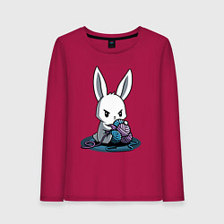 Лонгслив хлопковый женский Зайчонок обнял клубки The bunny hugged the balls, цвет: маджента