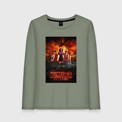Лонгслив хлопковый женский Очень странные дела, персонажи, цвет: авокадо