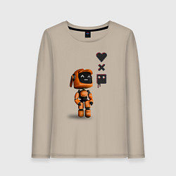 Лонгслив хлопковый женский Оранжевый робот с логотипом LDR, цвет: миндальный