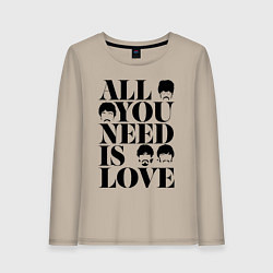 Лонгслив хлопковый женский ALL YOU NEED IS LOVE THE BEATLES, цвет: миндальный