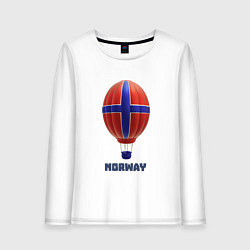 Лонгслив хлопковый женский 3d aerostat Norway flag, цвет: белый