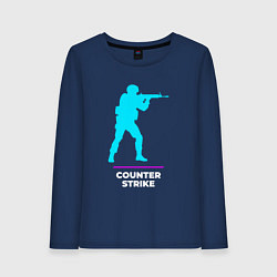Лонгслив хлопковый женский Символ Counter Strike в неоновых цветах, цвет: тёмно-синий