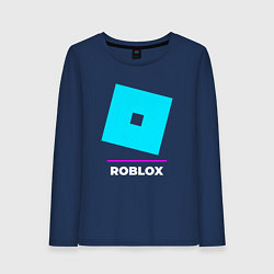 Лонгслив хлопковый женский Символ Roblox в неоновых цветах, цвет: тёмно-синий