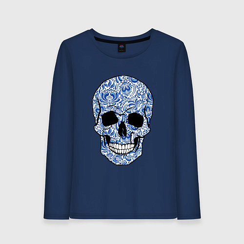 Женский лонгслив Skull gzhel / Тёмно-синий – фото 1