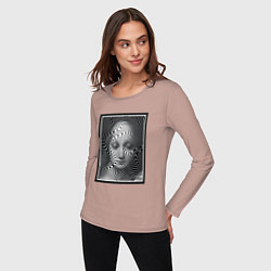 Лонгслив хлопковый женский Женский портрет - оптическая иллюзия, цвет: пыльно-розовый — фото 2