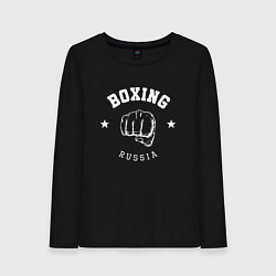 Лонгслив хлопковый женский BOXING RUSSIA С КУЛАКОМ, цвет: черный