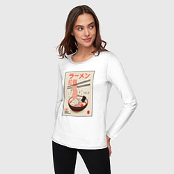 Лонгслив хлопковый женский Плакат с рамэном, цвет: белый — фото 2