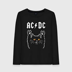 Лонгслив хлопковый женский AC DC rock cat, цвет: черный