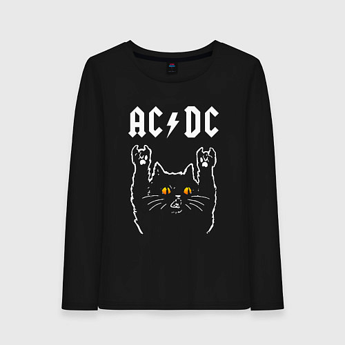 Женский лонгслив AC DC rock cat / Черный – фото 1