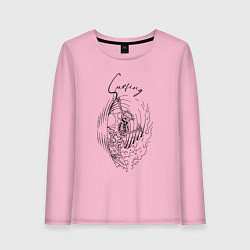 Лонгслив хлопковый женский Серфинг - скелет на доске, цвет: светло-розовый