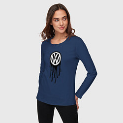 Лонгслив хлопковый женский Volkswagen - art logo, цвет: тёмно-синий — фото 2