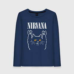 Лонгслив хлопковый женский Nirvana rock cat, цвет: тёмно-синий
