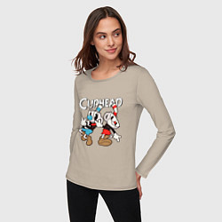 Лонгслив хлопковый женский Cuphead - Mugman, цвет: миндальный — фото 2