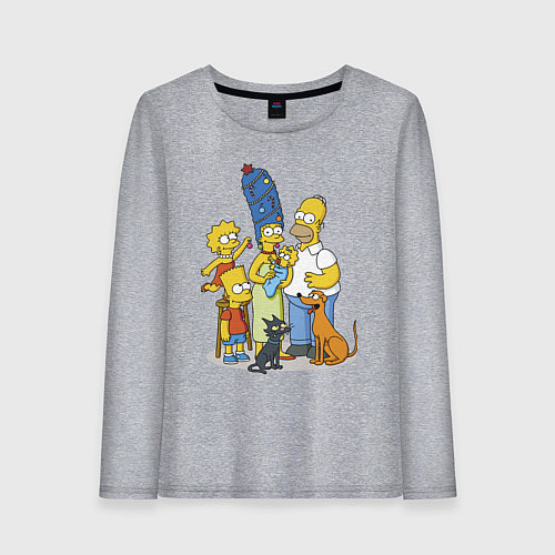 Женский лонгслив Семейка Симпсонов встречает Новый Год! / Меланж – фото 1