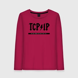 Лонгслив хлопковый женский TCPIP Connecting people since 1972, цвет: маджента