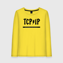 Лонгслив хлопковый женский TCPIP Connecting people since 1972, цвет: желтый