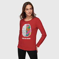 Лонгслив хлопковый женский Creative Brain, цвет: красный — фото 2