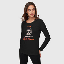 Лонгслив хлопковый женский Tea and fuzzy socks season, цвет: черный — фото 2