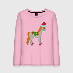 Лонгслив хлопковый женский Праздничная лошадкa, цвет: светло-розовый