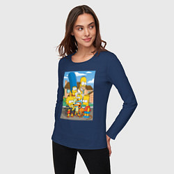 Лонгслив хлопковый женский Фото семьи Симпсонов, цвет: тёмно-синий — фото 2