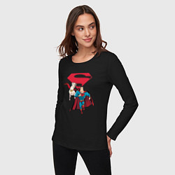Лонгслив хлопковый женский Крипто и Супермен с лого DC Лига Суперпитомцы, цвет: черный — фото 2