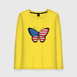 Лонгслив хлопковый женский Бабочка - США, цвет: желтый