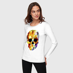 Лонгслив хлопковый женский Color skull - sketch, цвет: белый — фото 2
