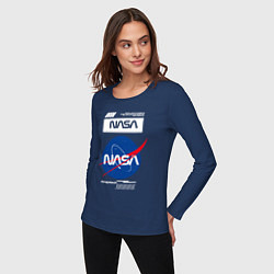 Лонгслив хлопковый женский Nasa - Logo, цвет: тёмно-синий — фото 2