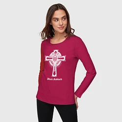 Лонгслив хлопковый женский Black sabbath крест, цвет: маджента — фото 2