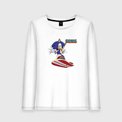 Лонгслив хлопковый женский Sonic - hedgehog - skateboarding, цвет: белый