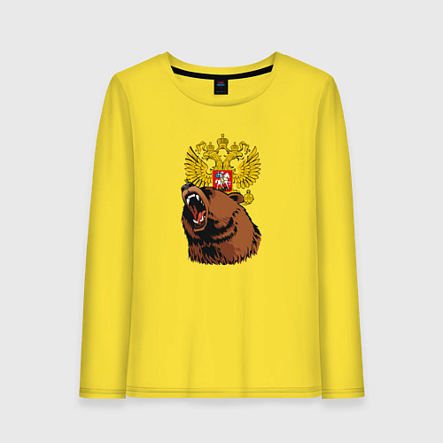 Женский лонгслив Патриотичный медведь на фоне герба / Желтый – фото 1