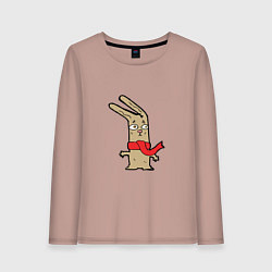 Лонгслив хлопковый женский Кролик в шарфике, цвет: пыльно-розовый