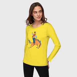 Лонгслив хлопковый женский Наездник на лошадкe, цвет: желтый — фото 2