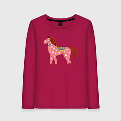 Лонгслив хлопковый женский Красочная лошадка, цвет: маджента