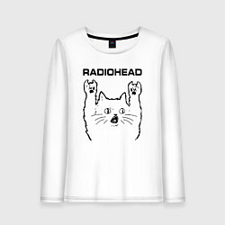 Лонгслив хлопковый женский Radiohead - rock cat, цвет: белый