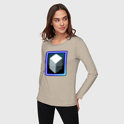 Лонгслив хлопковый женский Белый геометрический куб с сиянием, цвет: миндальный — фото 2