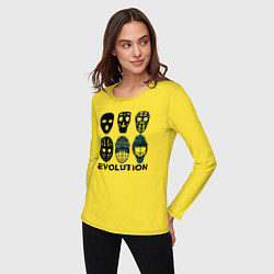 Лонгслив хлопковый женский Эволюция вратарских масок, цвет: желтый — фото 2